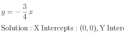 The y=-3/4 x is X Intercepts: (0,0),Y Intercepts: (0,0)